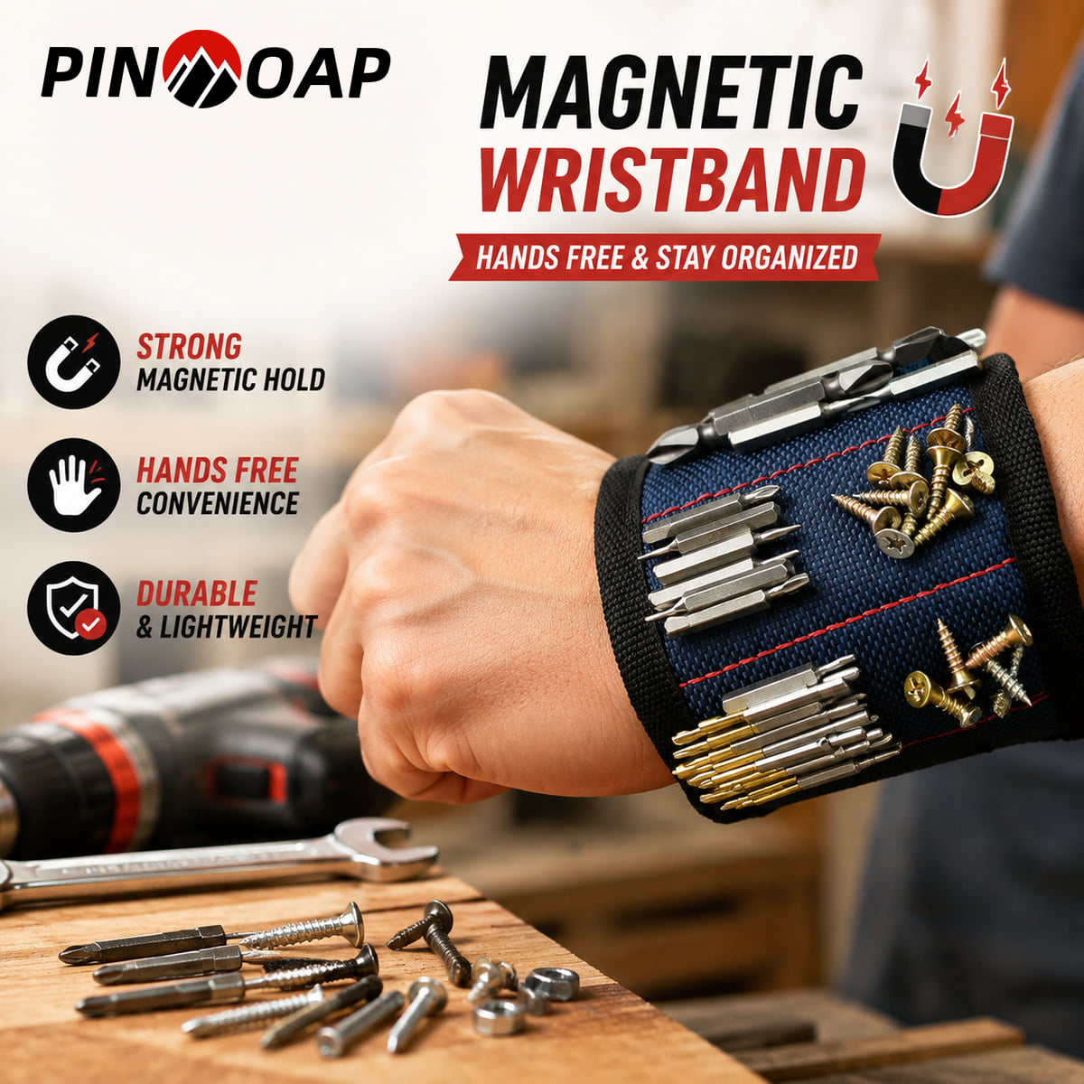 Workshop Electric Tools - PINMOAP Magnetic Tool Wristband Adjustable Hands